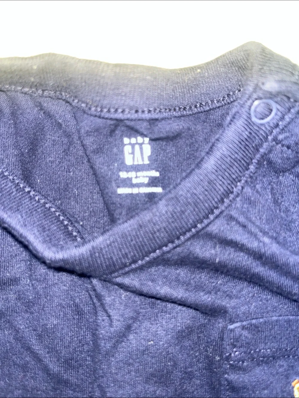 GAP Navy Long Sleeve Baby Bodysuit with Chest Pocket Embroidery
